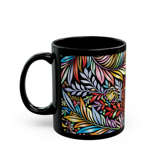 Mug 11oz Black Colorful Feathers