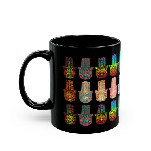 Mug 11 oz Black Hamsa Hand's pattern